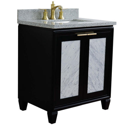 31" Single sink vanity in Black finish with Gray granite with rectangle sink - 400990-31-BL-GYR