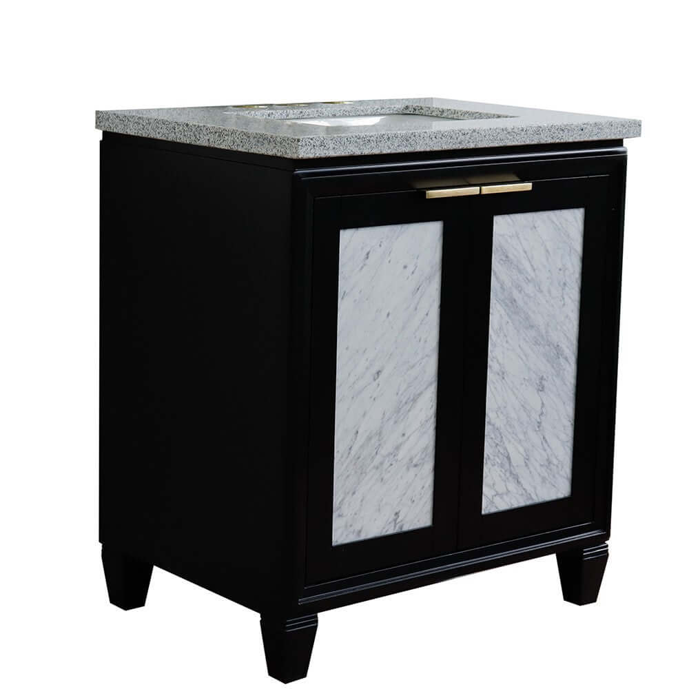 31" Single sink vanity in Black finish with Gray granite with rectangle sink - 400990-31-BL-GYR