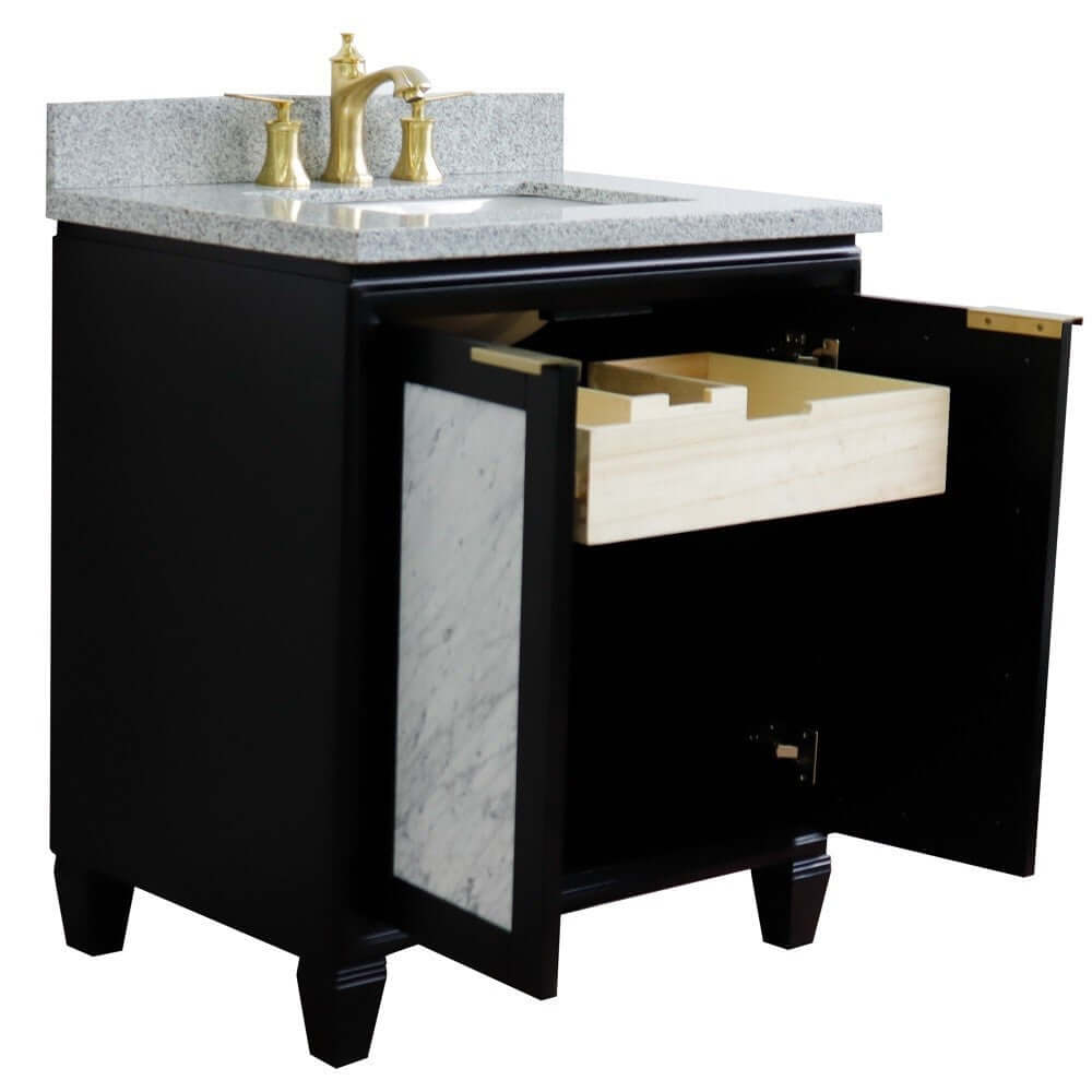 31" Single sink vanity in Black finish with Gray granite with rectangle sink - 400990-31-BL-GYR