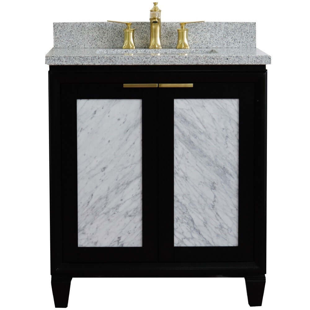 31" Single sink vanity in Black finish with Gray granite with rectangle sink - 400990-31-BL-GYR