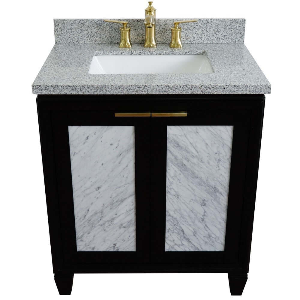 31" Single sink vanity in Black finish with Gray granite with rectangle sink - 400990-31-BL-GYR