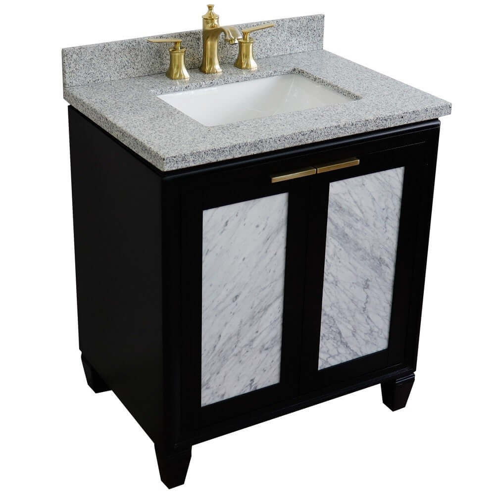 31" Single sink vanity in Black finish with Gray granite with rectangle sink - 400990-31-BL-GYR