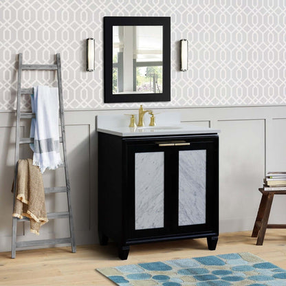 31" Single sink vanity in Black finish with White quartz with oval sink - 400990-31-BL-WEO