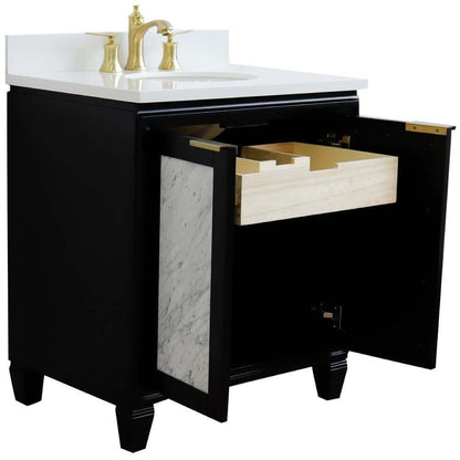 31" Single sink vanity in Black finish with White quartz with oval sink - 400990-31-BL-WEO