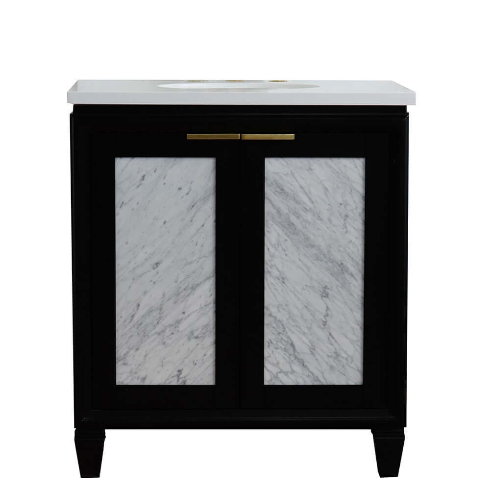 31" Single sink vanity in Black finish with White quartz with oval sink - 400990-31-BL-WEO