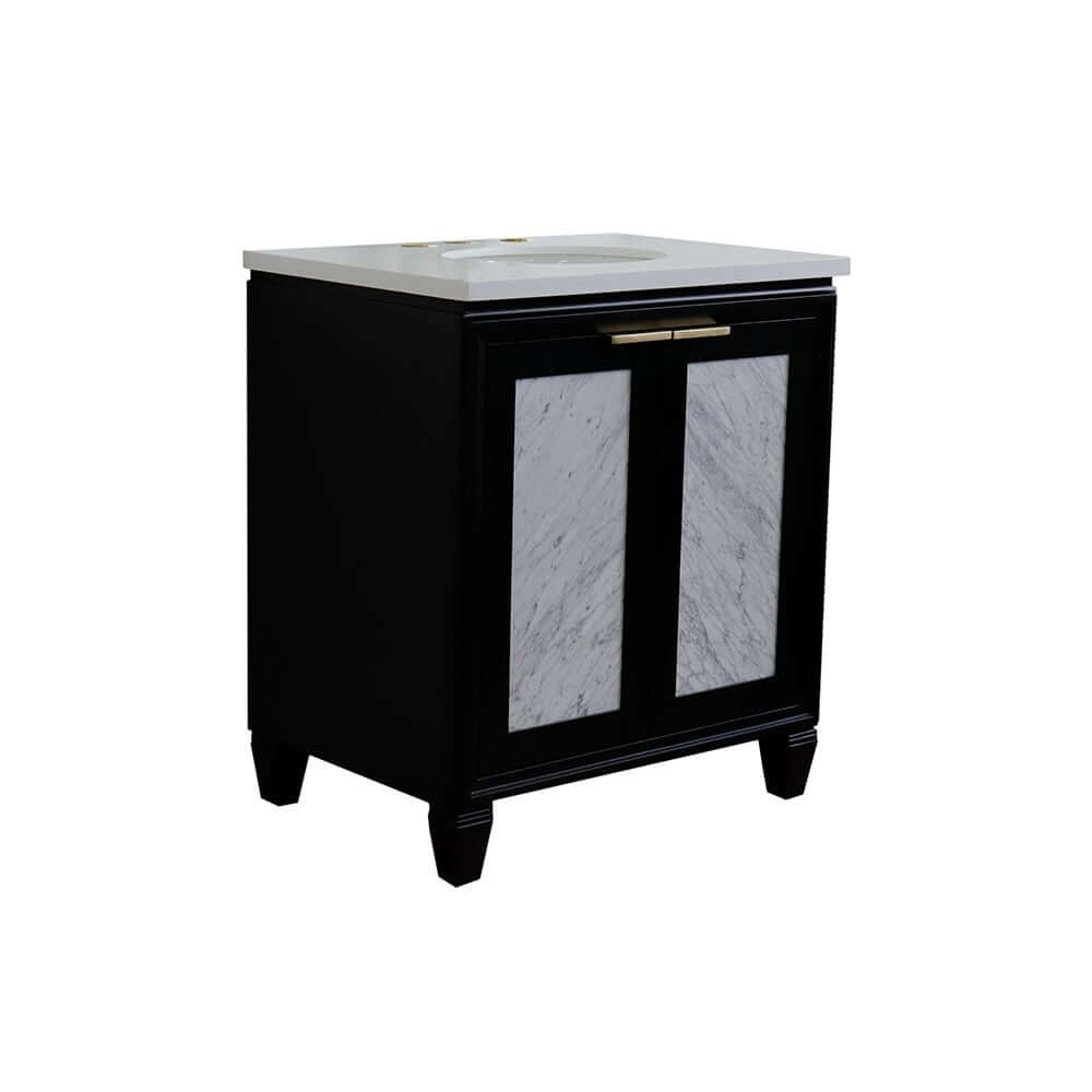 31" Single sink vanity in Black finish with White quartz with oval sink - 400990-31-BL-WEO