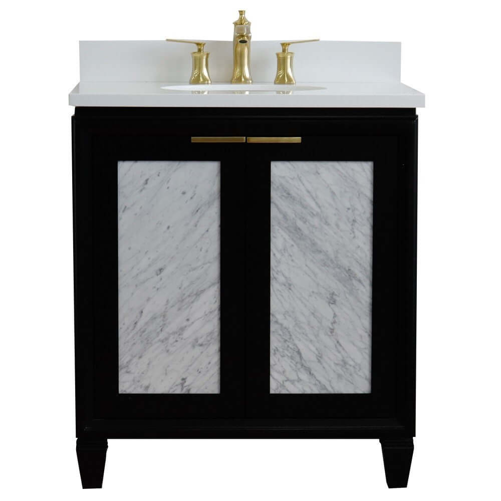 31" Single sink vanity in Black finish with White quartz with oval sink - 400990-31-BL-WEO