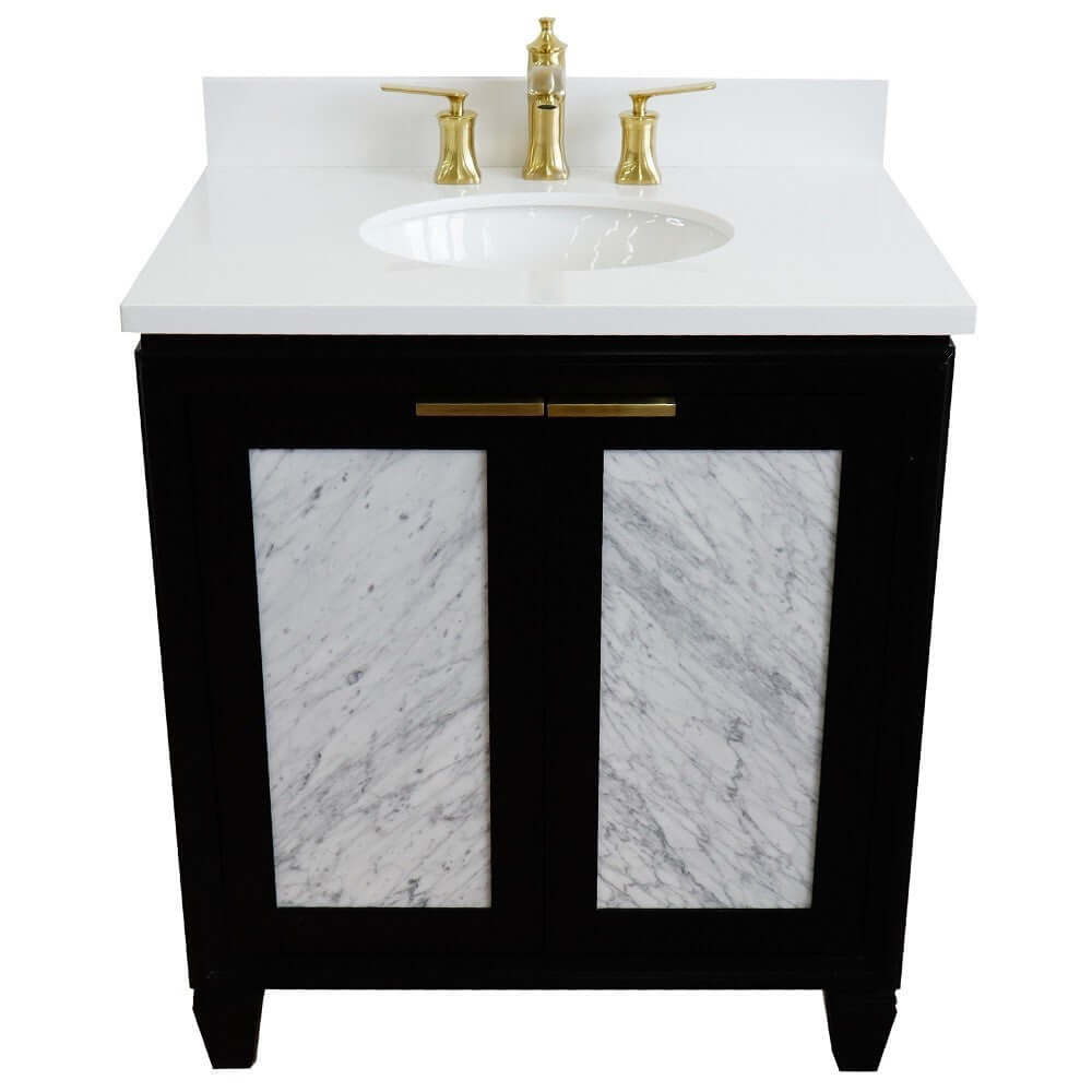 31" Single sink vanity in Black finish with White quartz with oval sink - 400990-31-BL-WEO