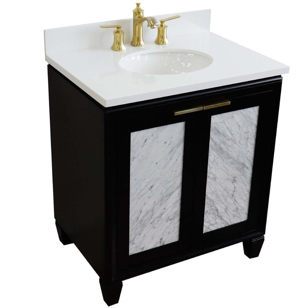 31" Single sink vanity in Black finish with White quartz with oval sink - 400990-31-BL-WEO