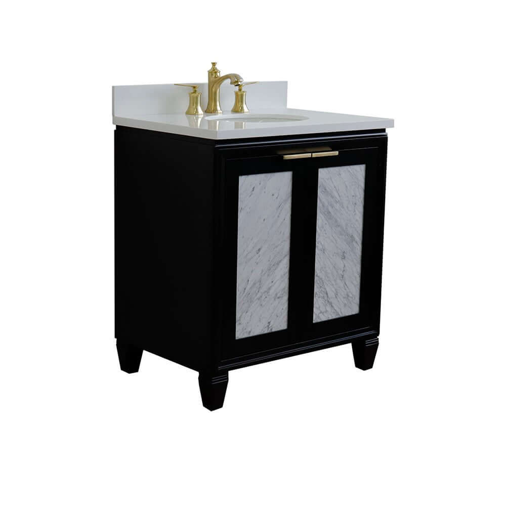 31" Single sink vanity in Black finish with White quartz with oval sink - 400990-31-BL-WEO