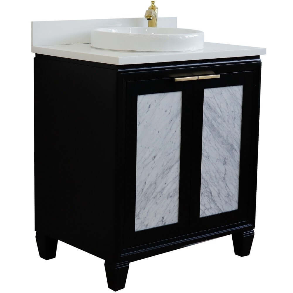 31" Single sink vanity in Black finish with White quartz with round sink - 400990-31-BL-WERD