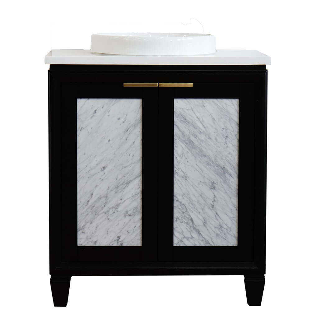 31" Single sink vanity in Black finish with White quartz with round sink - 400990-31-BL-WERD