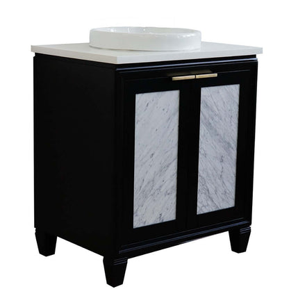 31" Single sink vanity in Black finish with White quartz with round sink - 400990-31-BL-WERD