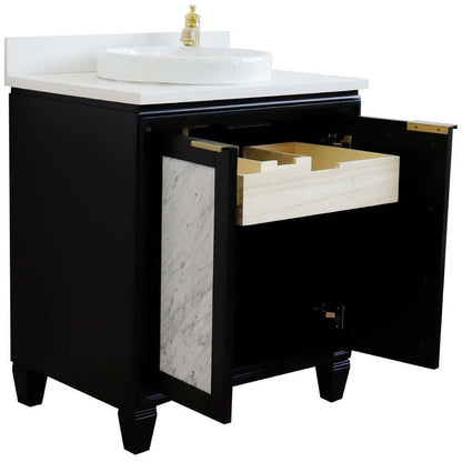 31" Single sink vanity in Black finish with White quartz with round sink - 400990-31-BL-WERD