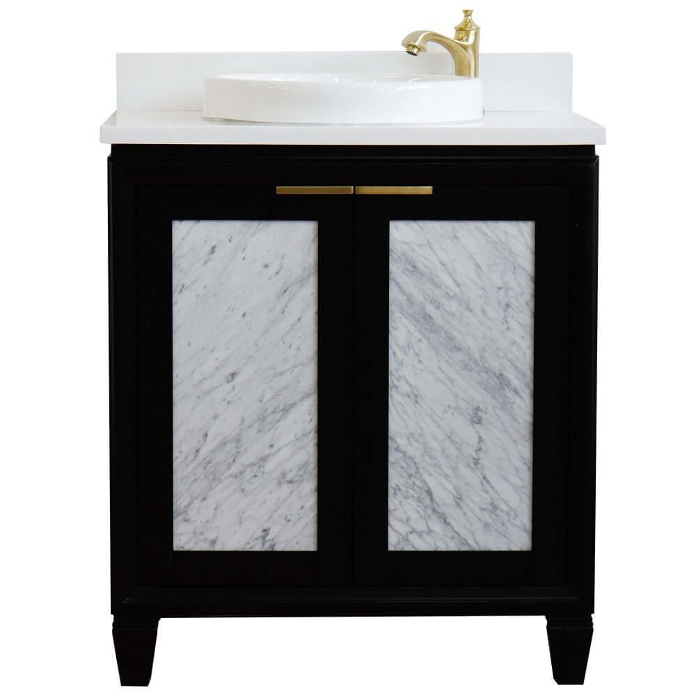 31" Single sink vanity in Black finish with White quartz with round sink - 400990-31-BL-WERD