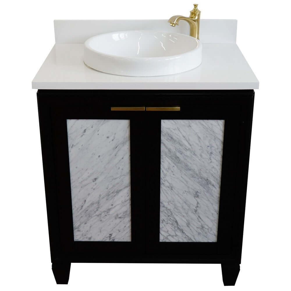 31" Single sink vanity in Black finish with White quartz with round sink - 400990-31-BL-WERD