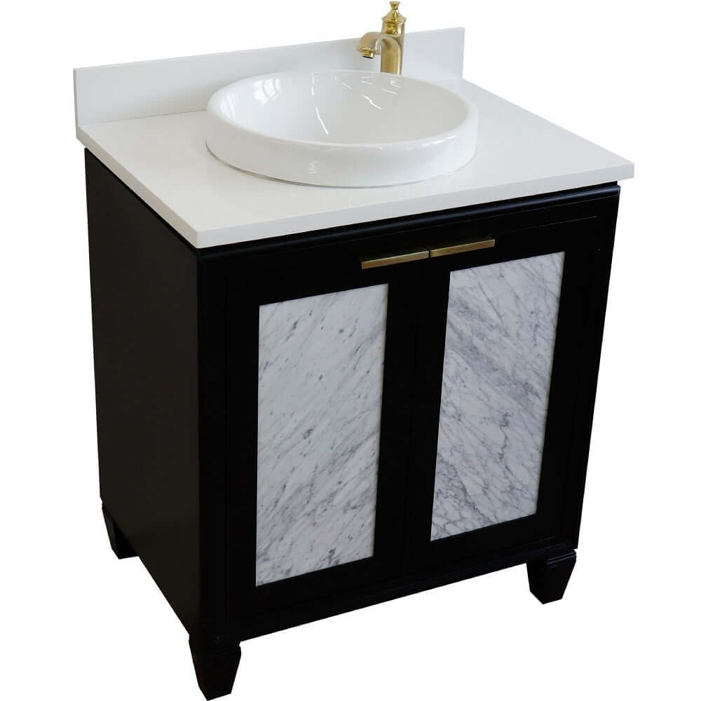 31" Single sink vanity in Black finish with White quartz with round sink - 400990-31-BL-WERD