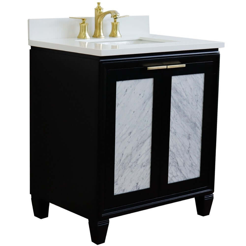 31" Single sink vanity in Black finish with White quartz with rectangle sink - 400990-31-BL-WER