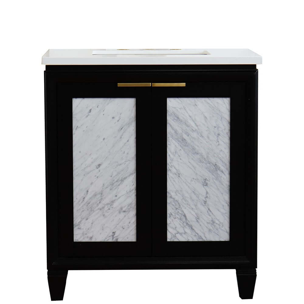 31" Single sink vanity in Black finish with White quartz with rectangle sink - 400990-31-BL-WER