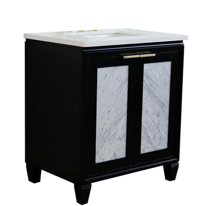 31" Single sink vanity in Black finish with White quartz with rectangle sink - 400990-31-BL-WER