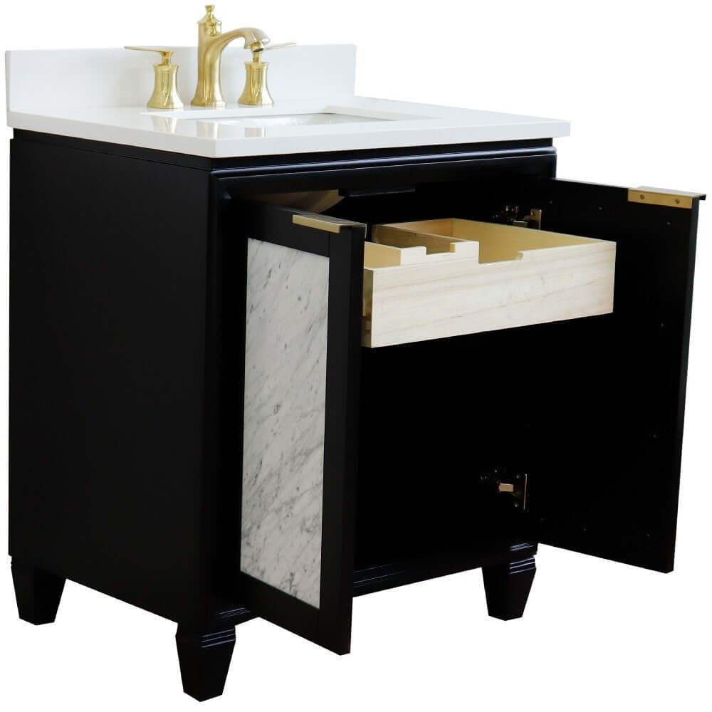 31" Single sink vanity in Black finish with White quartz with rectangle sink - 400990-31-BL-WER