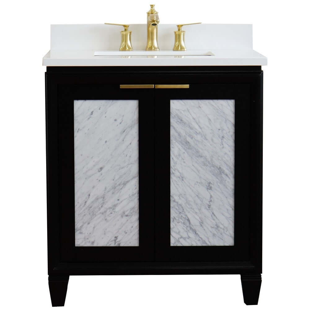 31" Single sink vanity in Black finish with White quartz with rectangle sink - 400990-31-BL-WER