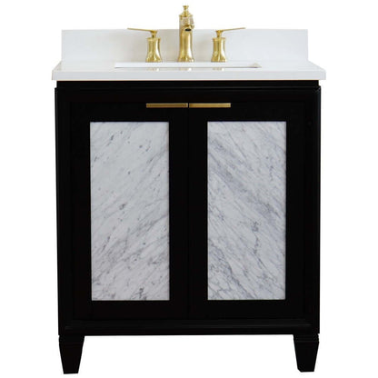 31" Single sink vanity in Black finish with White quartz with rectangle sink - 400990-31-BL-WER