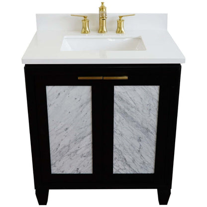 31" Single sink vanity in Black finish with White quartz with rectangle sink - 400990-31-BL-WER