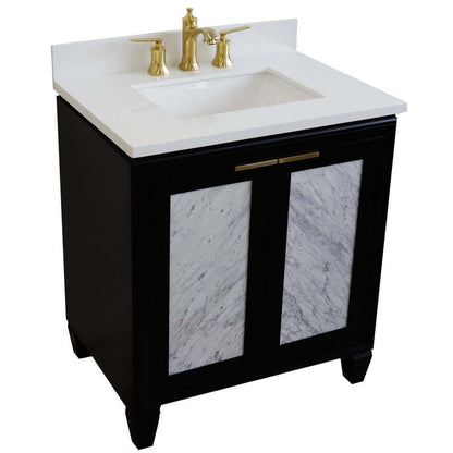 31" Single sink vanity in Black finish with White quartz with rectangle sink - 400990-31-BL-WER