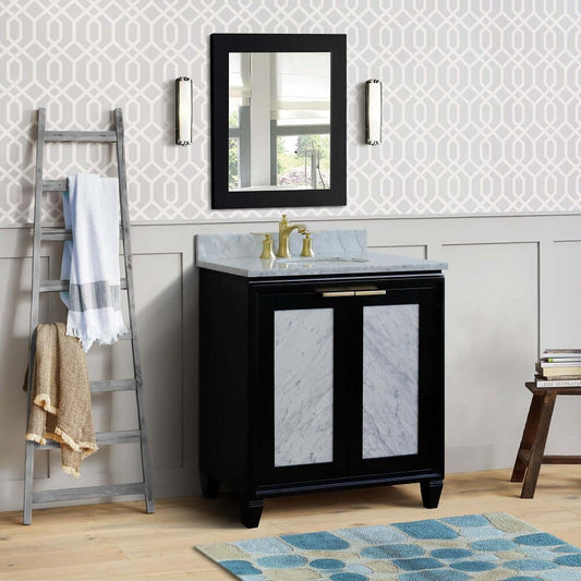 31" Single sink vanity in Black finish with White Carrara marble with oval sink - 400990-31-BL-WMO