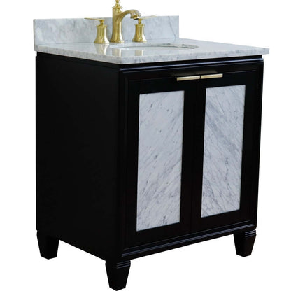 31" Single sink vanity in Black finish with White Carrara marble with oval sink - 400990-31-BL-WMO