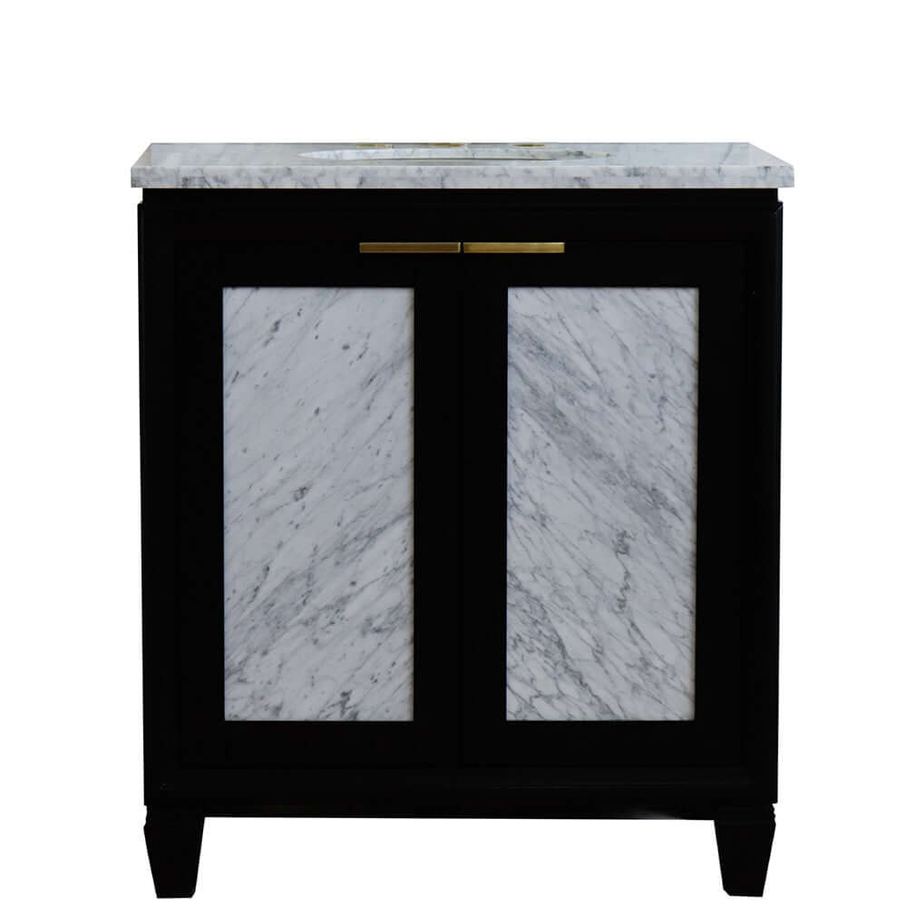 31" Single sink vanity in Black finish with White Carrara marble with oval sink - 400990-31-BL-WMO