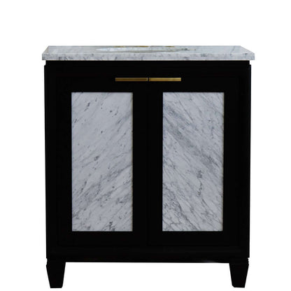 31" Single sink vanity in Black finish with White Carrara marble with oval sink - 400990-31-BL-WMO