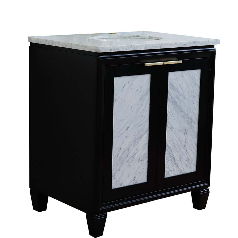 31" Single sink vanity in Black finish with White Carrara marble with oval sink - 400990-31-BL-WMO