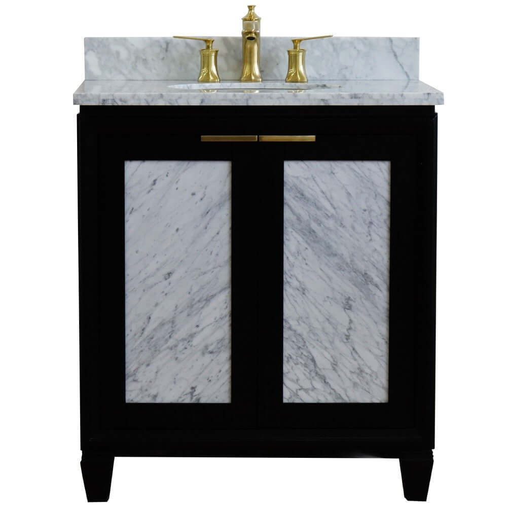 31" Single sink vanity in Black finish with White Carrara marble with oval sink - 400990-31-BL-WMO