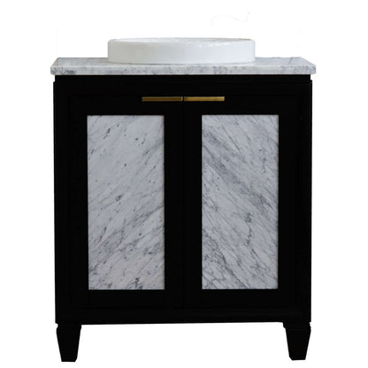 31" Single sink vanity in Black finish with White Carrara marble with round sink - 400990-31-BL-WMRD