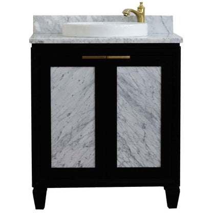 31" Single sink vanity in Black finish with White Carrara marble with round sink - 400990-31-BL-WMRD