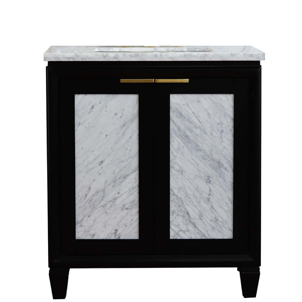 31" Single sink vanity in Black finish with White Carrara marble with rectangle sink - 400990-31-BL-WMR