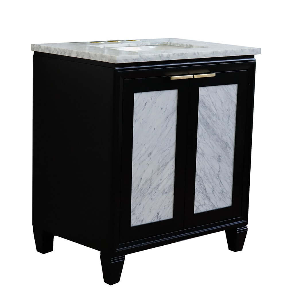 31" Single sink vanity in Black finish with White Carrara marble with rectangle sink - 400990-31-BL-WMR