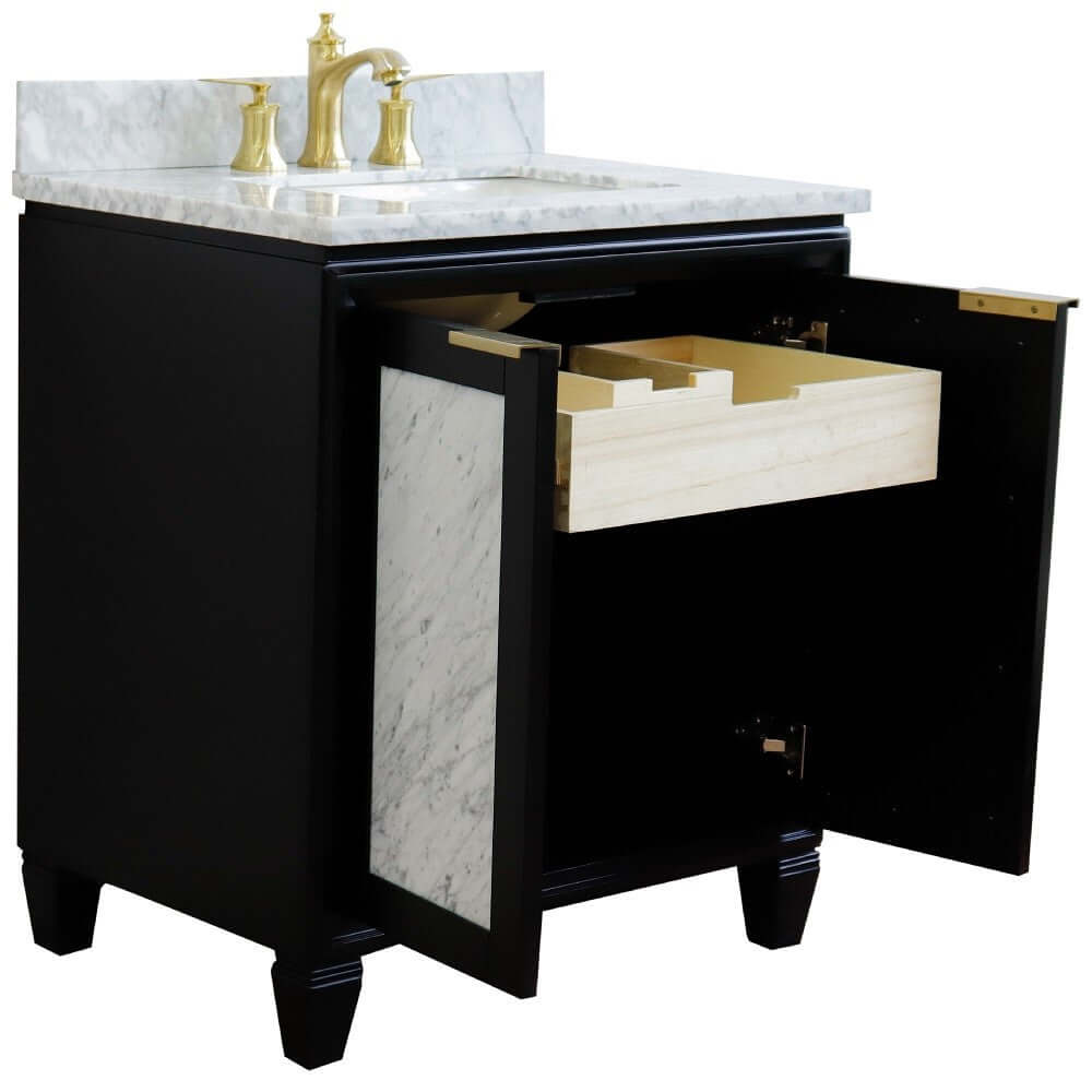 31" Single sink vanity in Black finish with White Carrara marble with rectangle sink - 400990-31-BL-WMR