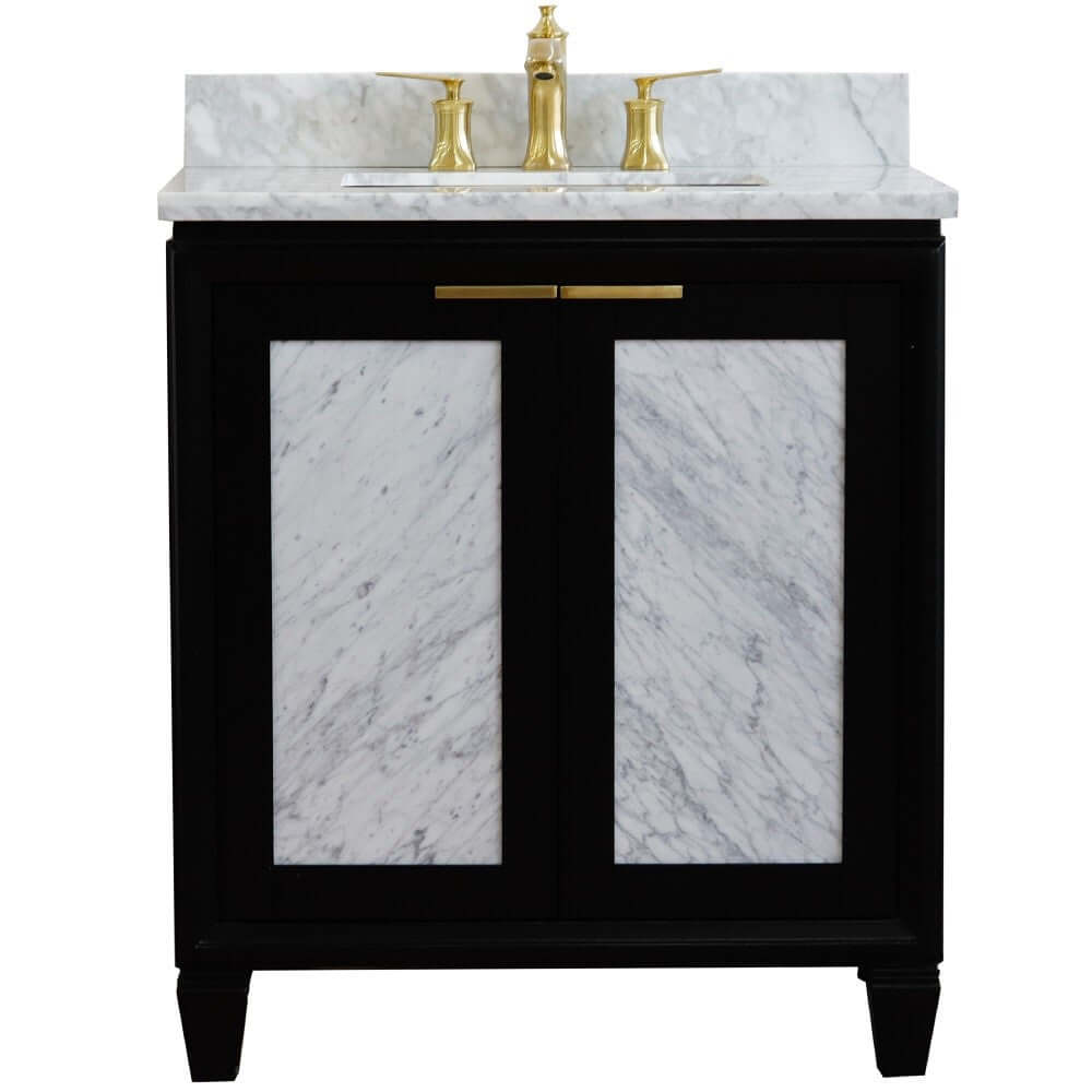 31" Single sink vanity in Black finish with White Carrara marble with rectangle sink - 400990-31-BL-WMR