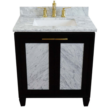 31" Single sink vanity in Black finish with White Carrara marble with rectangle sink - 400990-31-BL-WMR