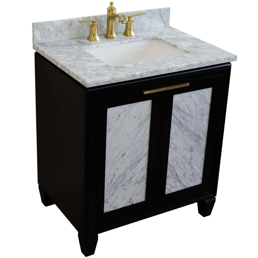 31" Single sink vanity in Black finish with White Carrara marble with rectangle sink - 400990-31-BL-WMR