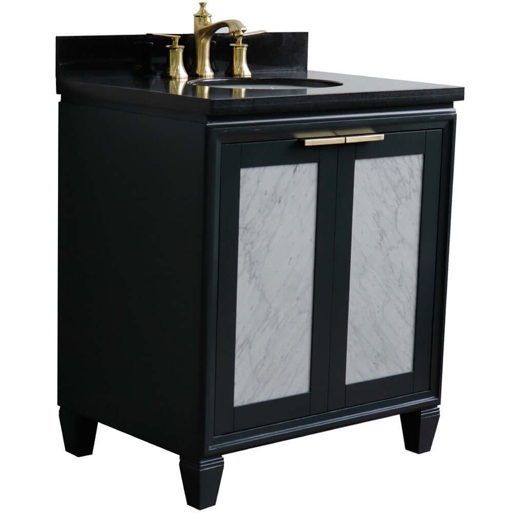 31" Single sink vanity in Dark Gray finish with Black galaxy granite with oval sink - 400990-31-DG-BGO