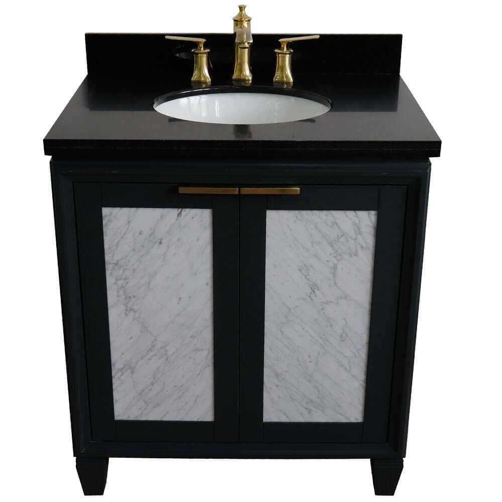 31" Single sink vanity in Dark Gray finish with Black galaxy granite with oval sink - 400990-31-DG-BGO