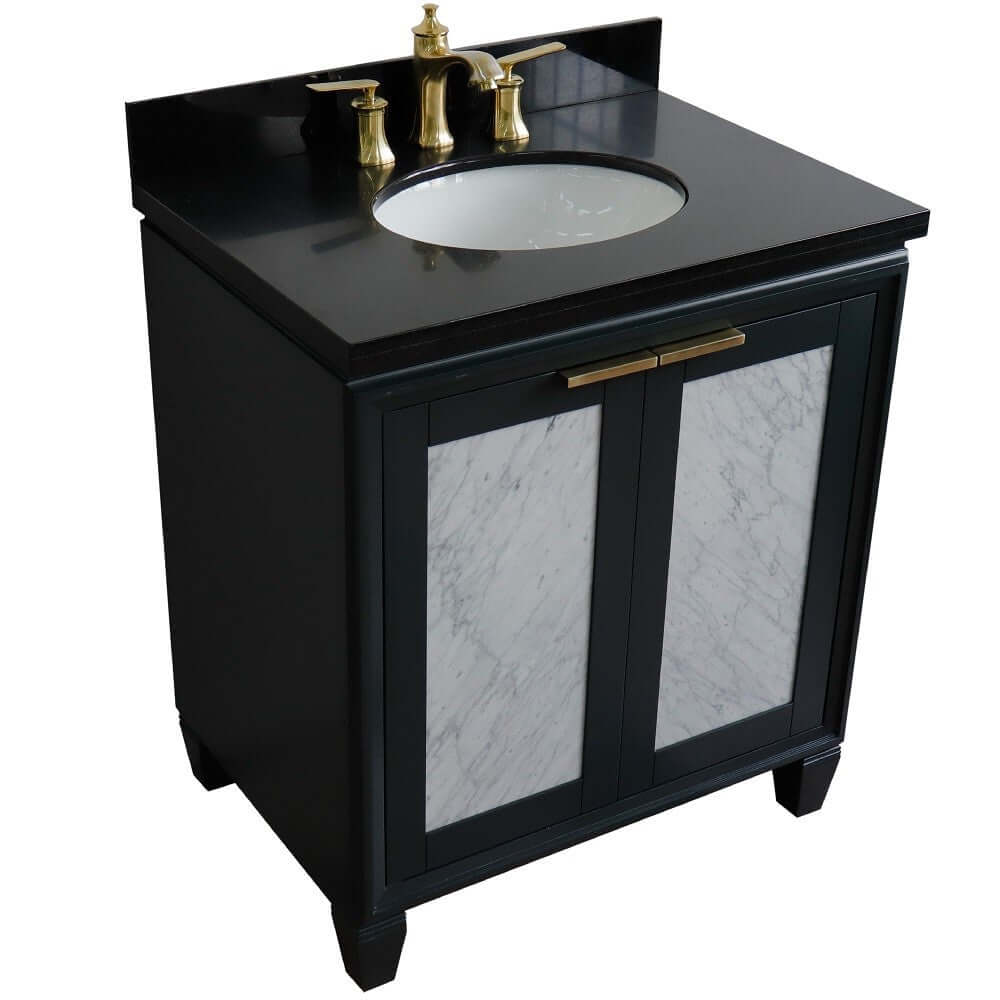 31" Single sink vanity in Dark Gray finish with Black galaxy granite with oval sink - 400990-31-DG-BGO