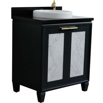 31" Single sink vanity in Dark Gray finish with Black galaxy granite with round sink - 400990-31-DG-BGRD