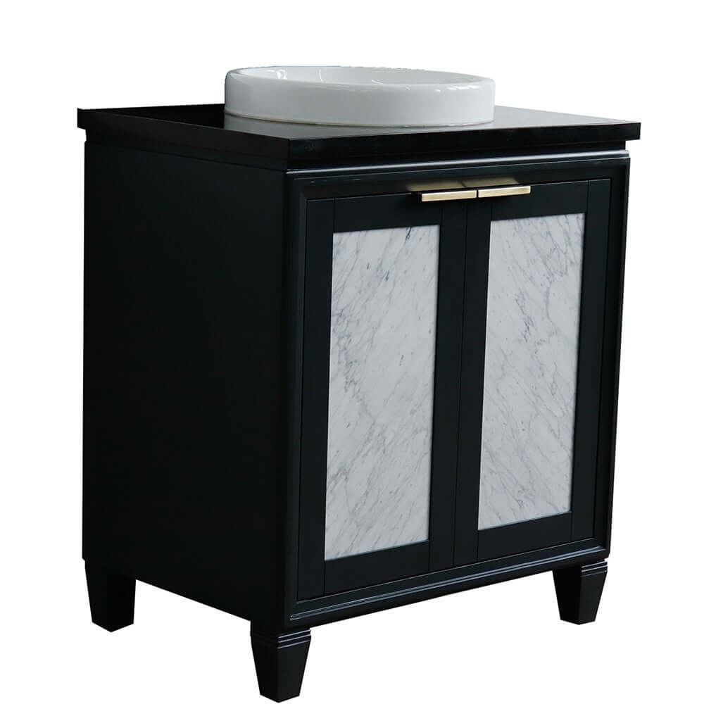 31" Single sink vanity in Dark Gray finish with Black galaxy granite with round sink - 400990-31-DG-BGRD