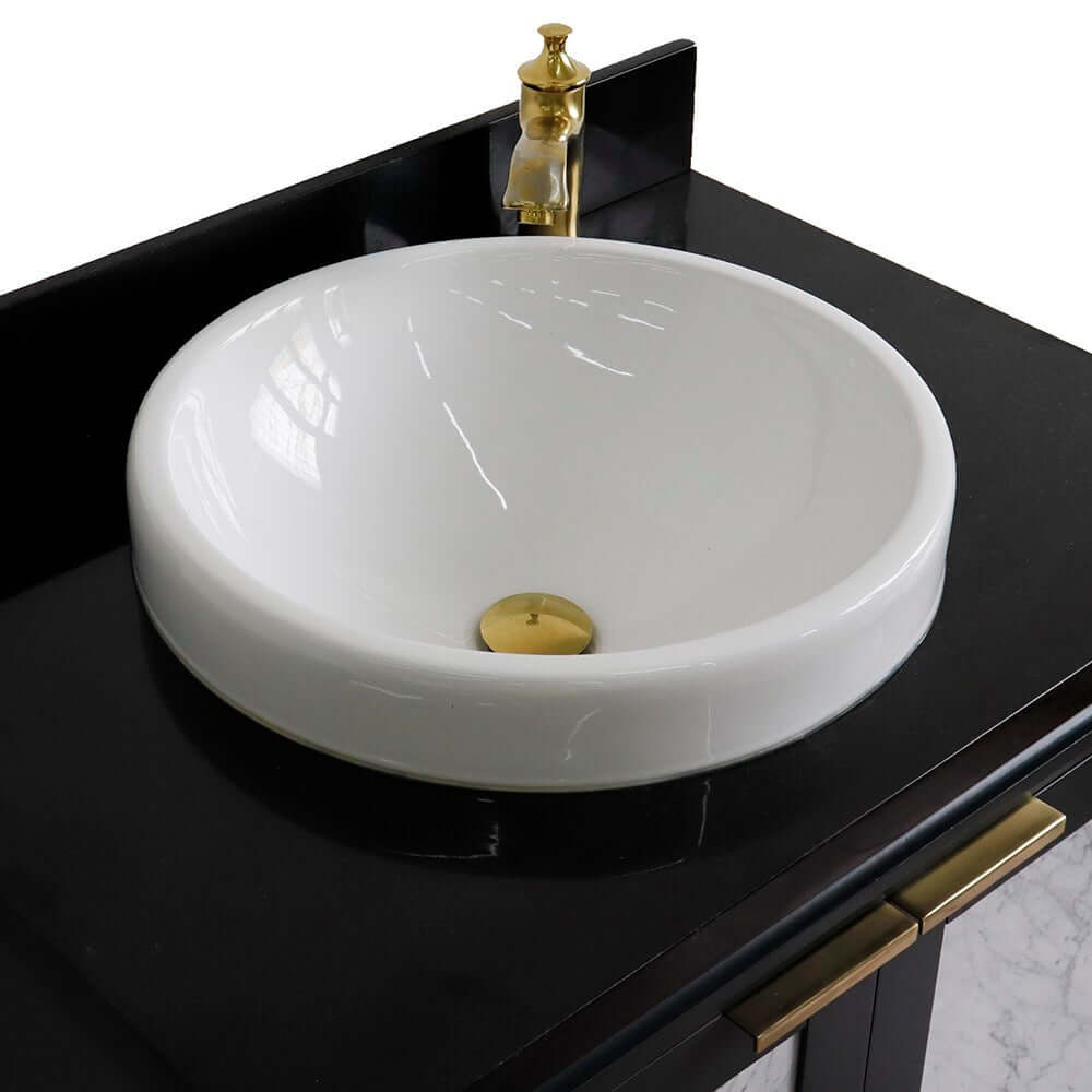 31" Single sink vanity in Dark Gray finish with Black galaxy granite with round sink - 400990-31-DG-BGRD