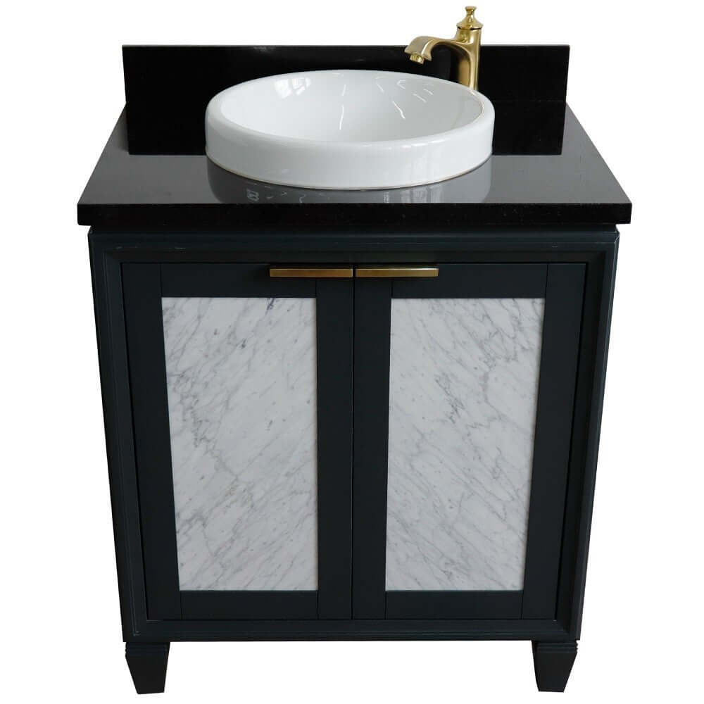 31" Single sink vanity in Dark Gray finish with Black galaxy granite with round sink - 400990-31-DG-BGRD